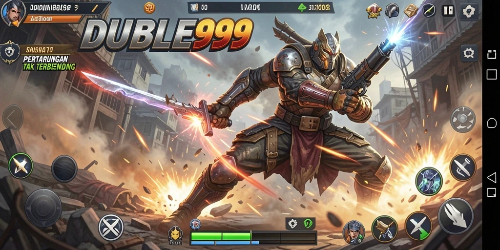 Screenshot menampilkan pertarungan seru dalam game Action DOUBLE999.