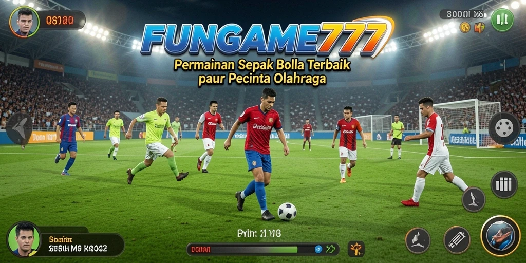 Tampilan gameplay menarik di FUNGAME777 dengan aksi sepak bola nyata.