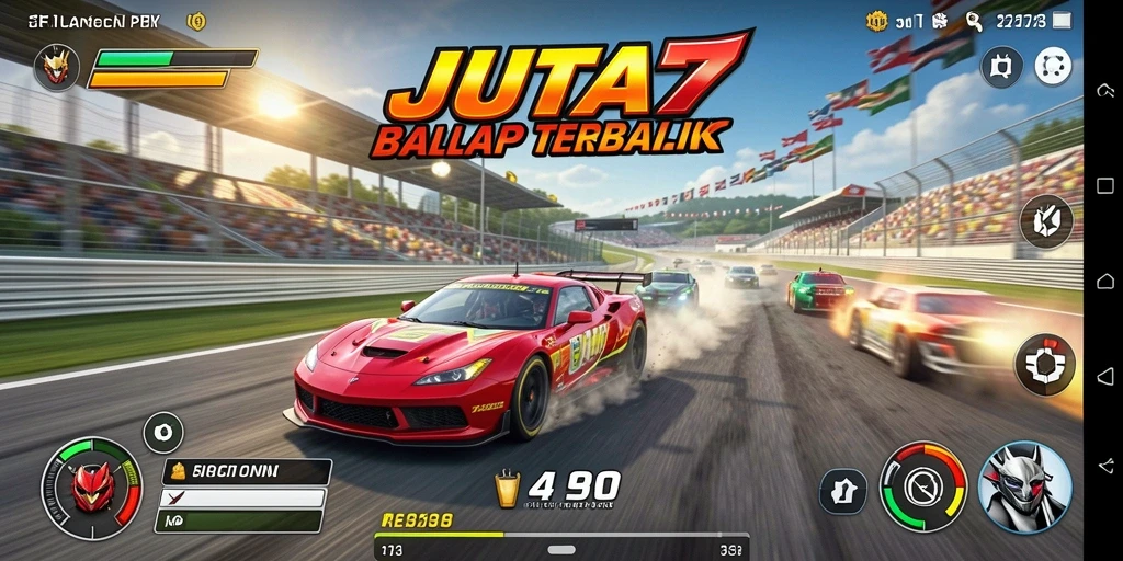 Tampilan gameplay JUTA7 dengan balapan yang mendebarkan dan grafis menawan.