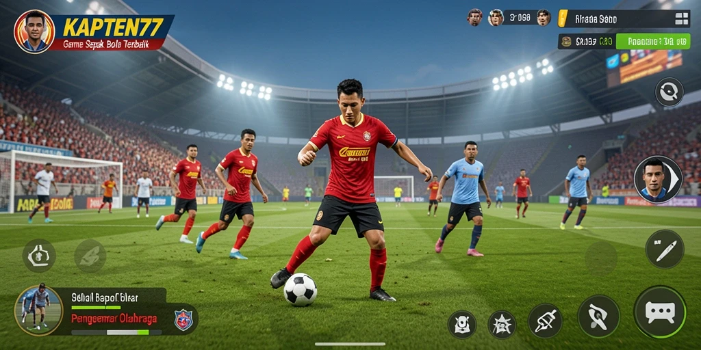 Tampilan menarik dari gameplay KAPTEN77 di lapangan sepak bola.