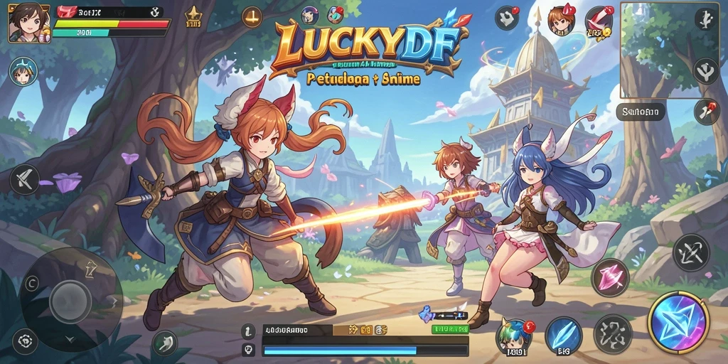 Tampilan screenshot gameplay dari LUCKYDF yang menampilkan karakter anime.