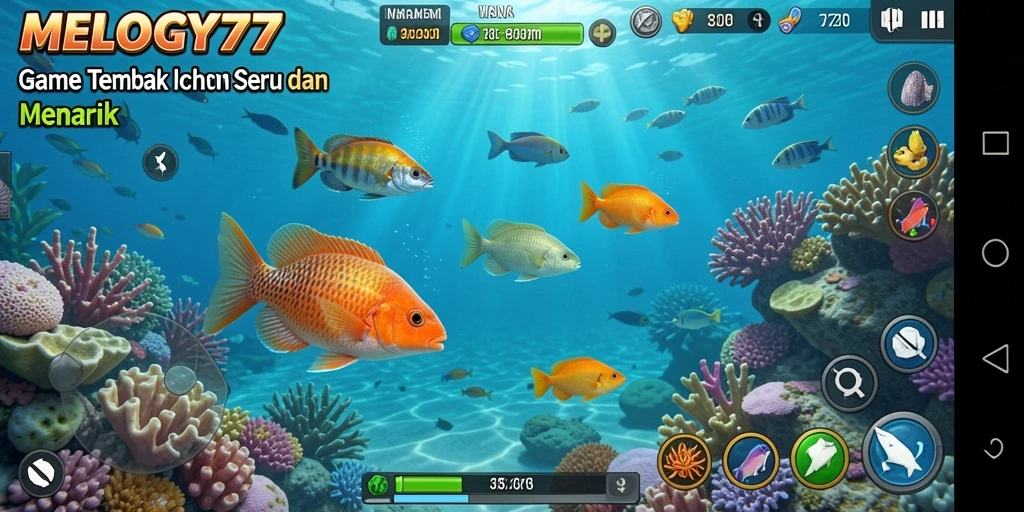 Screenshot utama MELODY77 menampilkan gameplay Tembak Ikan yang seru.