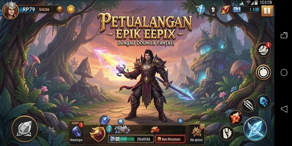 Tangkapan layar gameplay RP79 yang menampilkan pertarungan epik dan karakter yang menawan.