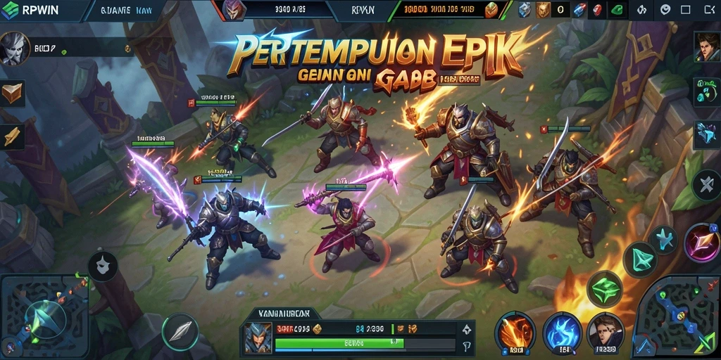 Tangkapan layar gameplay intens di RPWIN dengan aksi MOBA yang menarik.